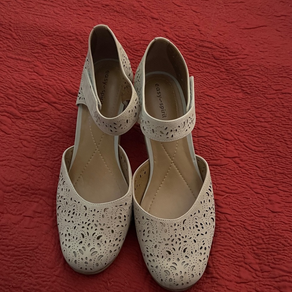 Beige Laser Cut Mary Jane Flats